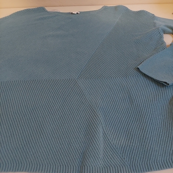 J Jill Blue Sweater Top Size L Geometric  Lines Knit Thick Oversized Boat Neck - Picture 8 of 10